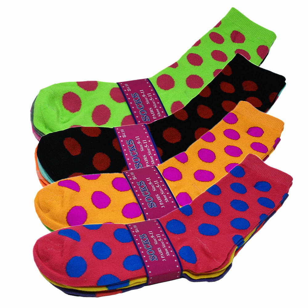 3-12 Pairs Women Girl Dots Sports Cotton Casual Classic Crew Socks Size 9-11