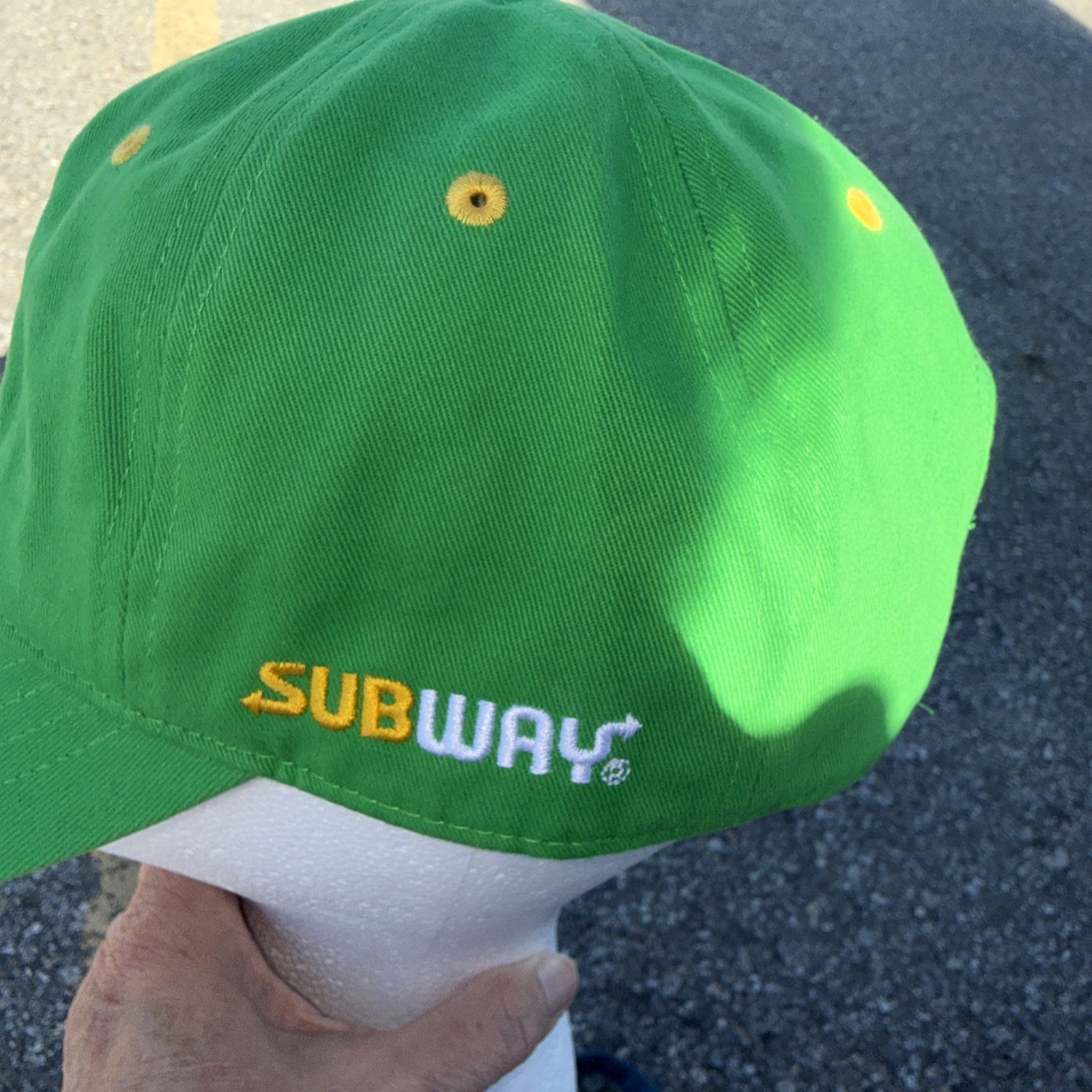 Subway Green hat Cap W Logo Yellow White Hook Loop