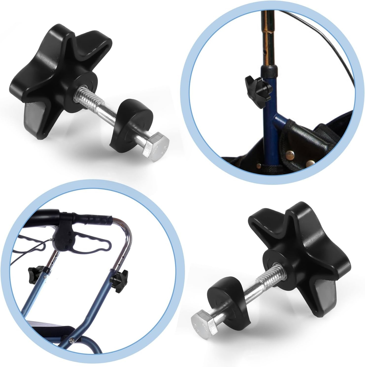 2 Sets Rollator Walker Replacement Knobs, Comfortable Black Plastic Knobs, Unive