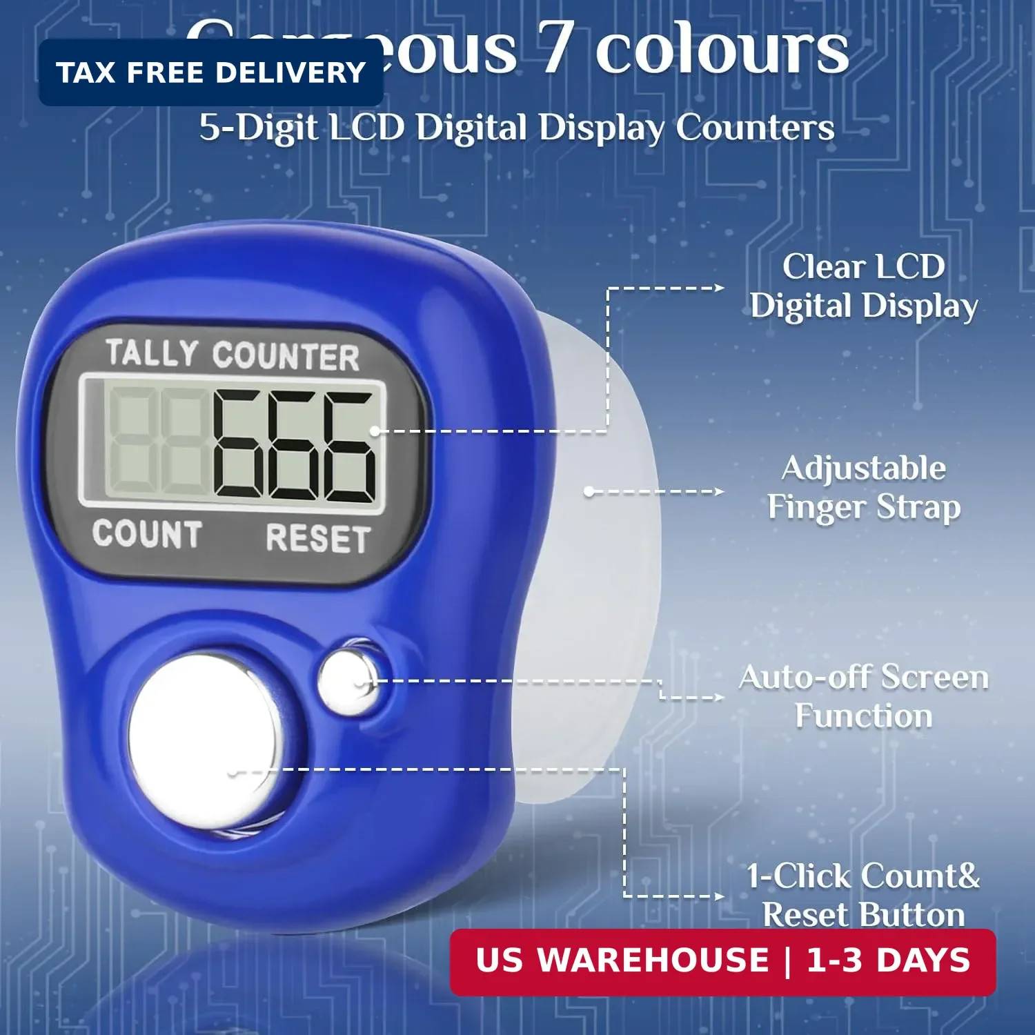 CHGANG 7 Pack Electronic Finger Tally Counter,5 Digit LCD Electronic Digital Dis