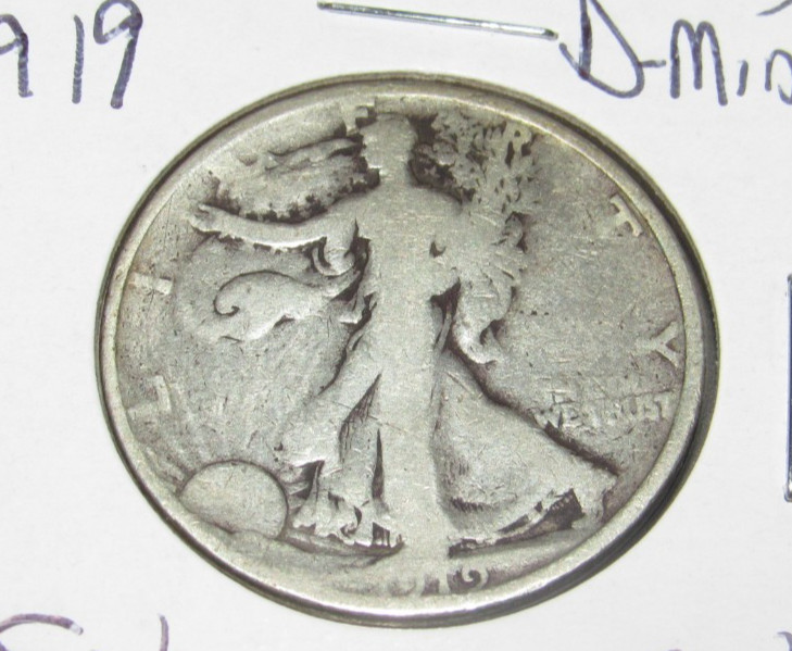 Silver 1919 d Denver Mint Walking Liberty Half Dollar 1/2 WLH