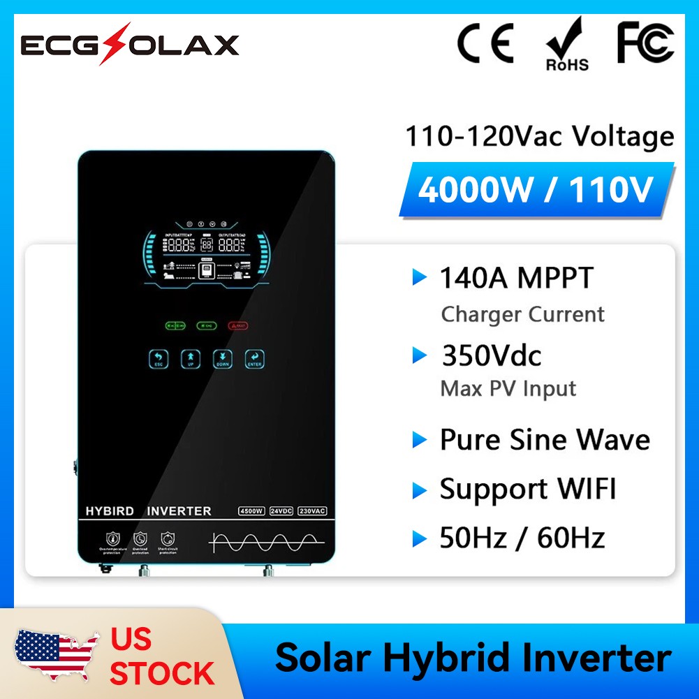 4KW 24V Hybrid Solar Inverter MPPT 140A Charger Pure Sine Wave 110V Battery-Free