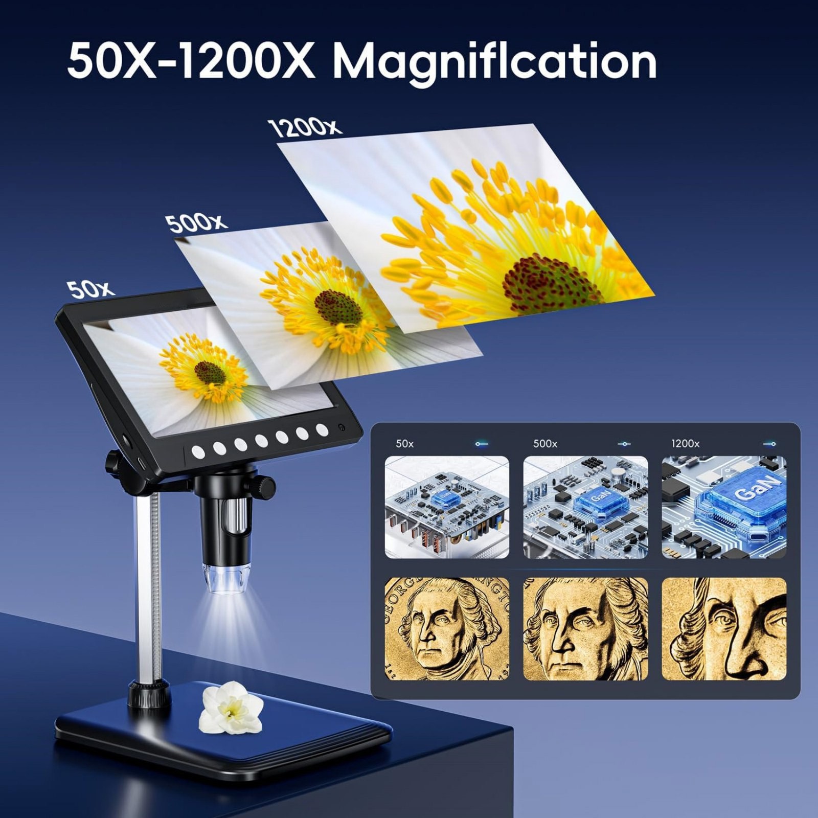 7 "IPS Digital Microscope Tool 1200X 1080P Video Focusing Camera Microscope