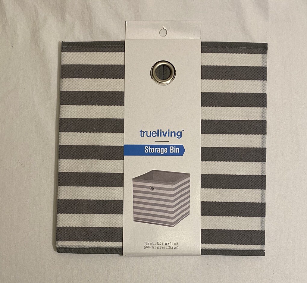 Trueliving Large Fabric Storage Bin 10.5”x 10.5”x 11” Gray/White Stripe Set Of 2