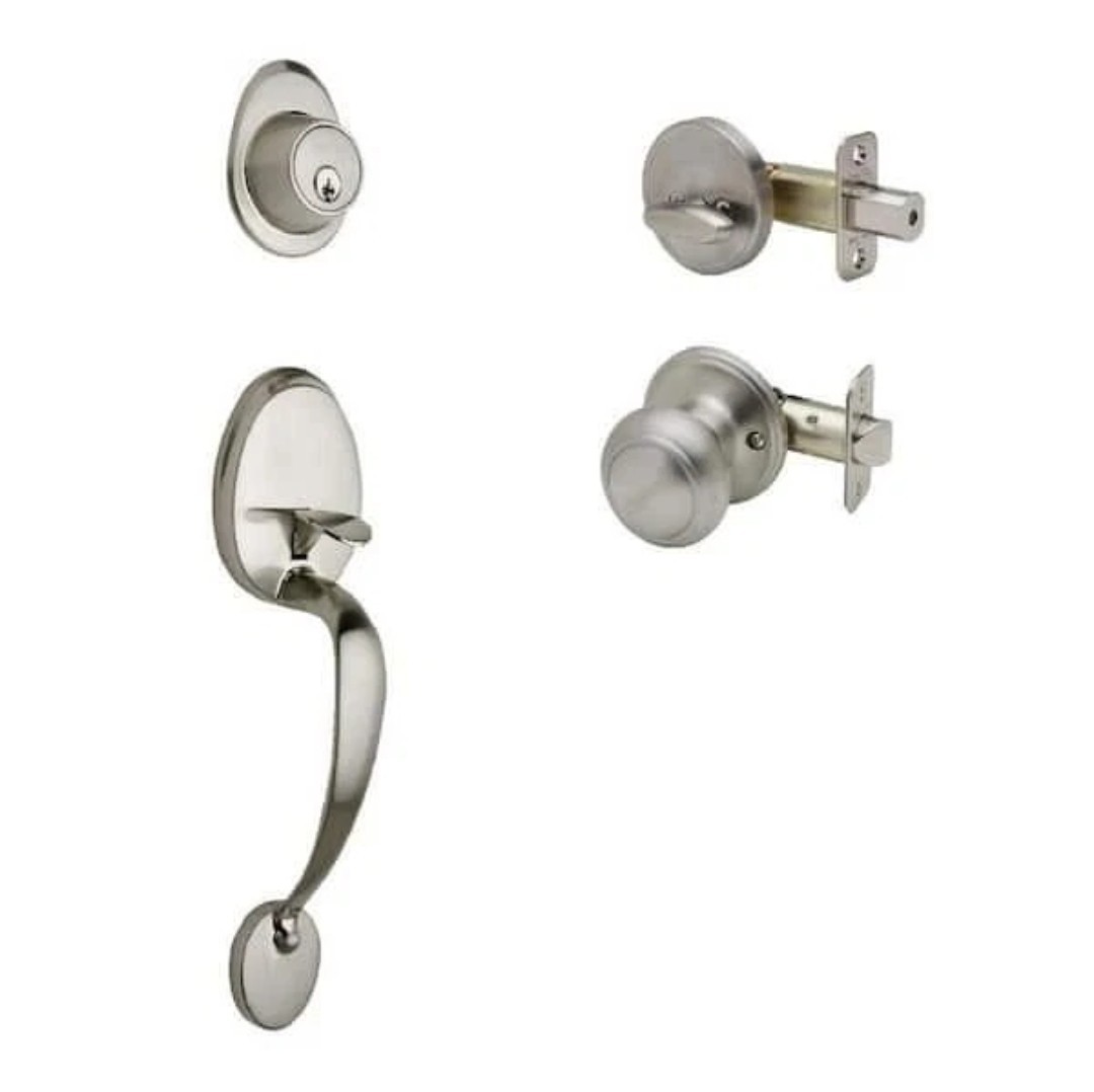 Copper Creek Colonial Front Door Entry Set With Knob, Satin Stainless CZ2610SS