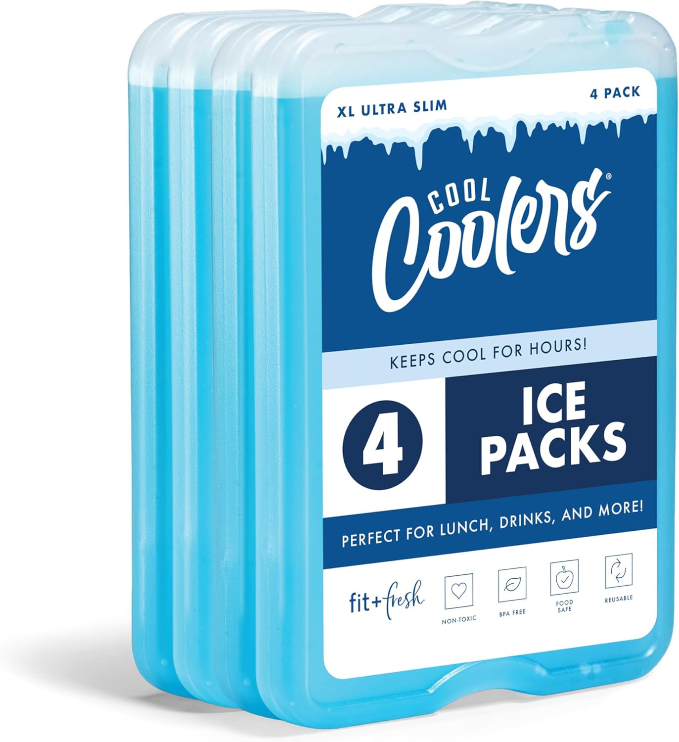 4 Pack XL Slim Ice Packs, Quick Freeze Space Saving Reusable Ice Pack