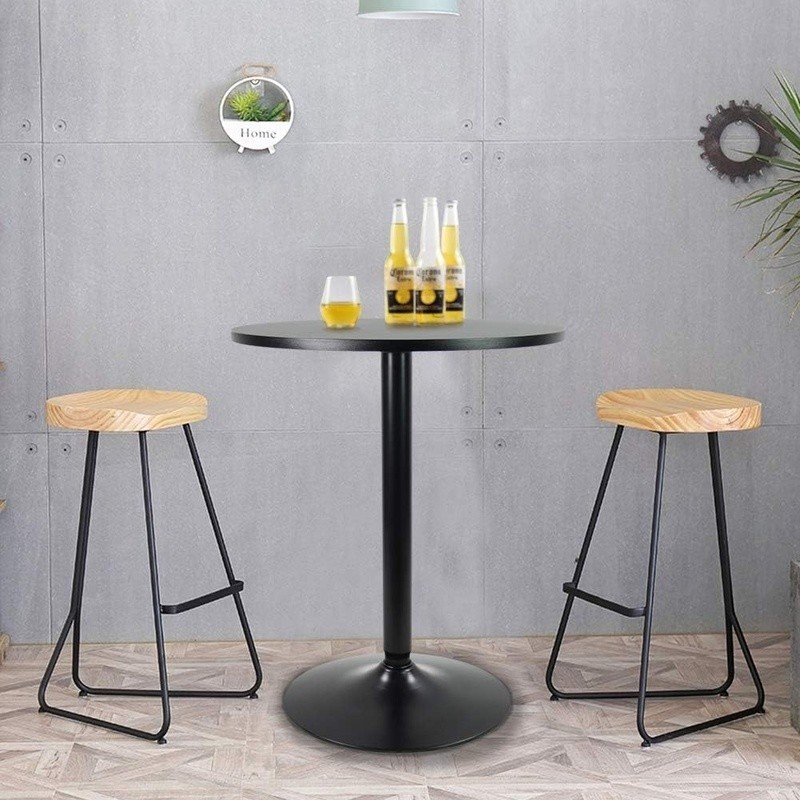 Stylish Round Pub Table Durable MDF Steel Compact Space Saving Easy Assemble New