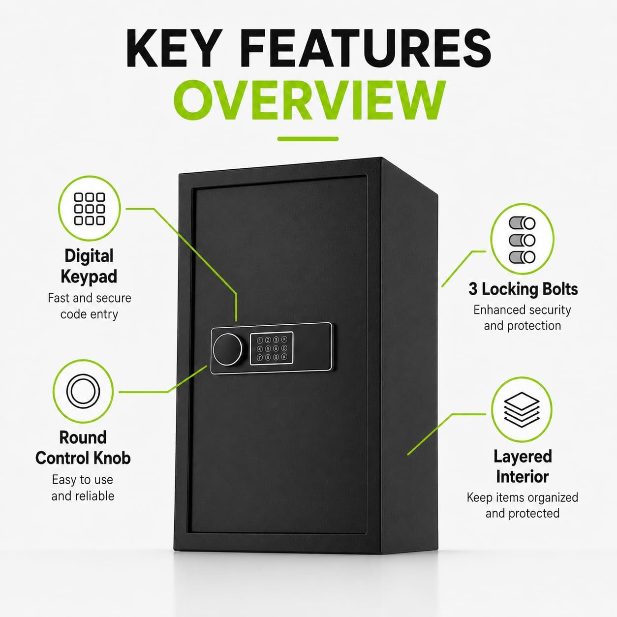23.6" Tall Large Safe Box with Fireproof Bag, Digital Security Safe