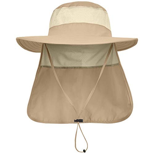Mens UPF 50+ Sun Protection Safari Cap Wide Brim Fishing Hiking Hat with Neck