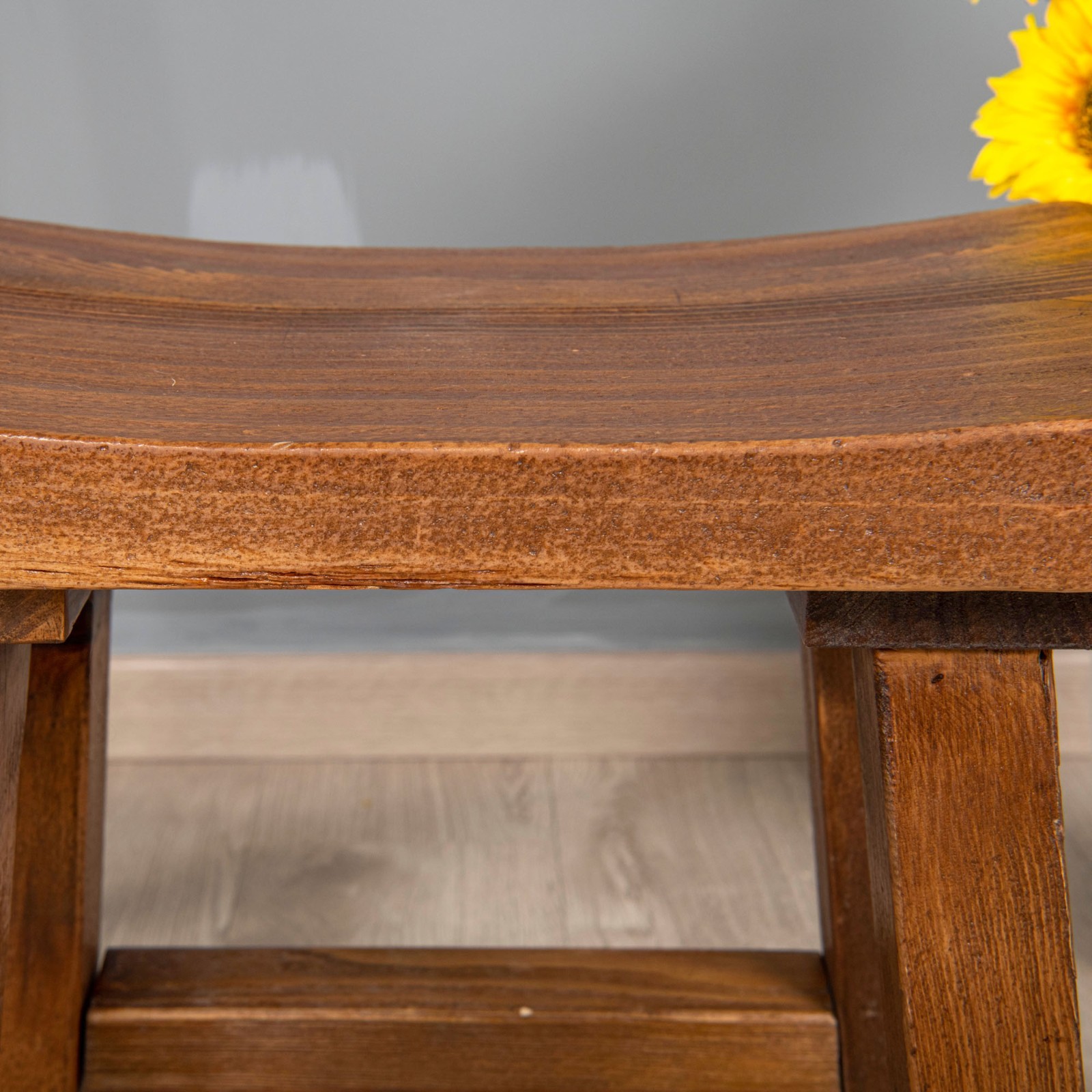 Rustic Old Pine Wooden Stool Bench Side Table Farmhouse Bedside Table 18.5" H