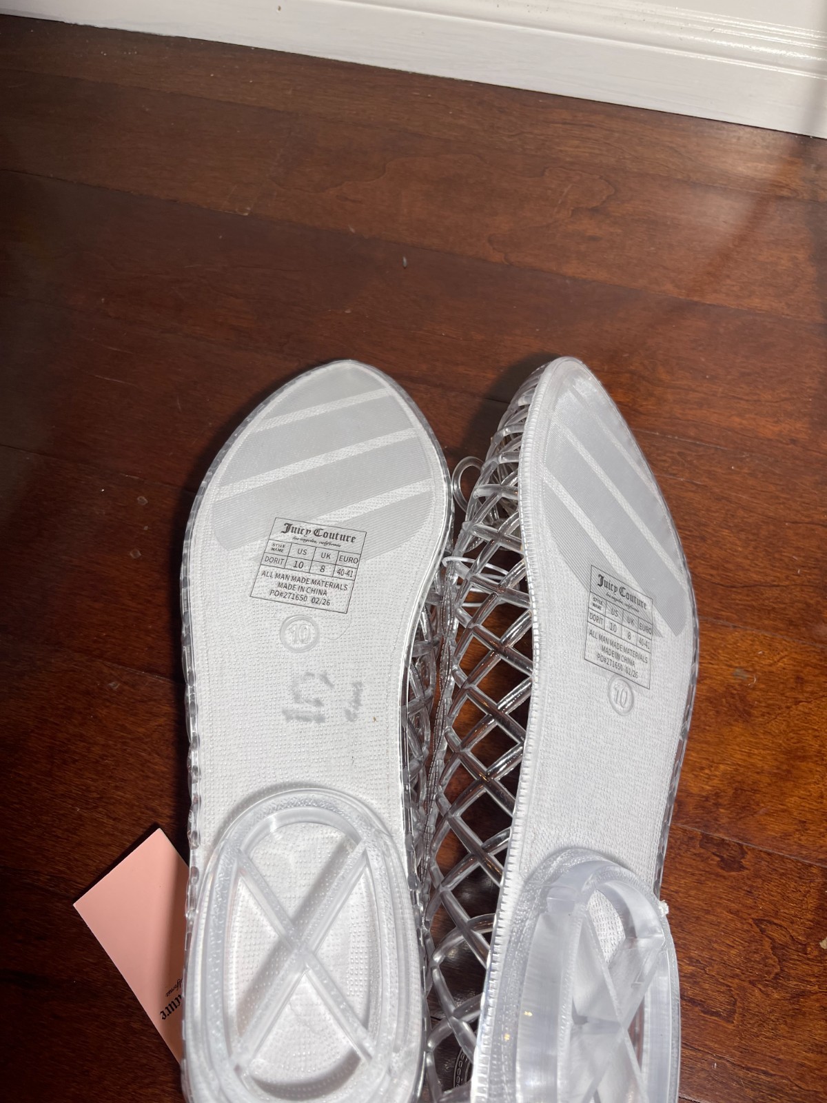 Juicy Couture Clear Jelly Ballet Flats Cork Insole Bow Charm Womens 10