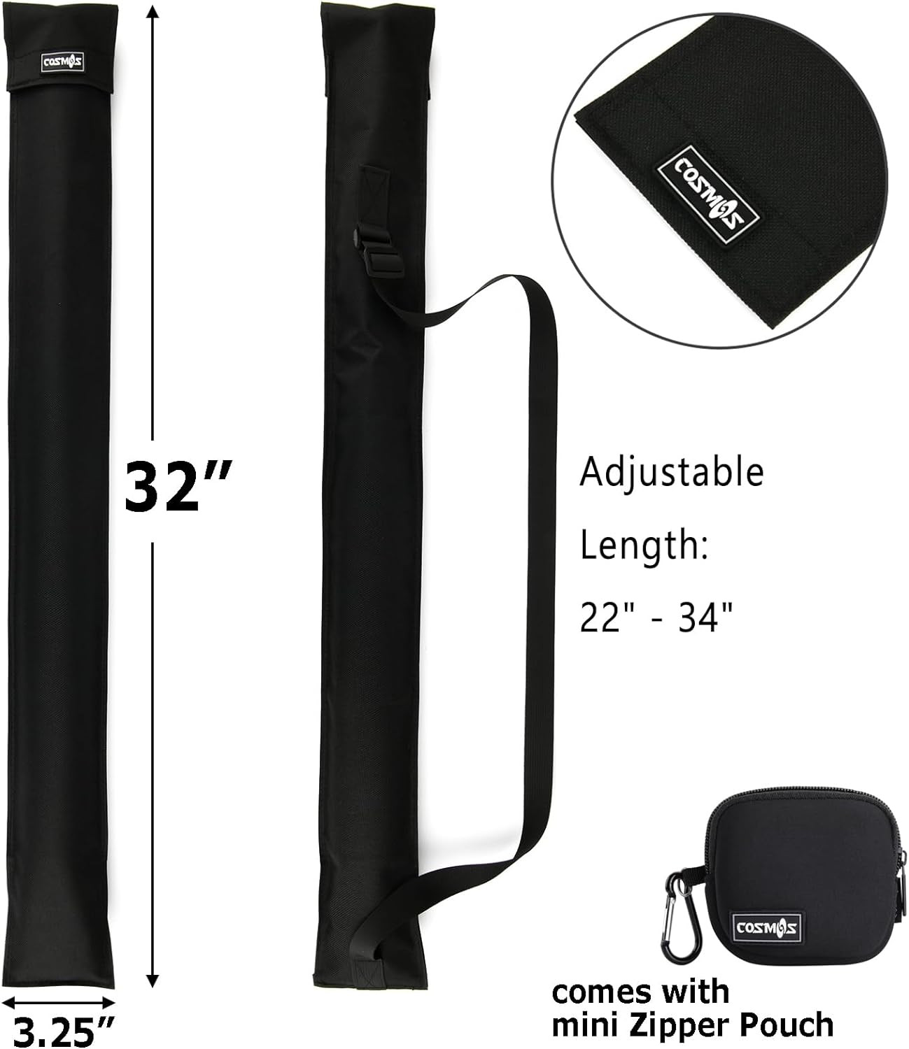 Cue Stick Carrying Bag for 1/2 Billiard Stick Storage, 32 Inches Black Color, wi