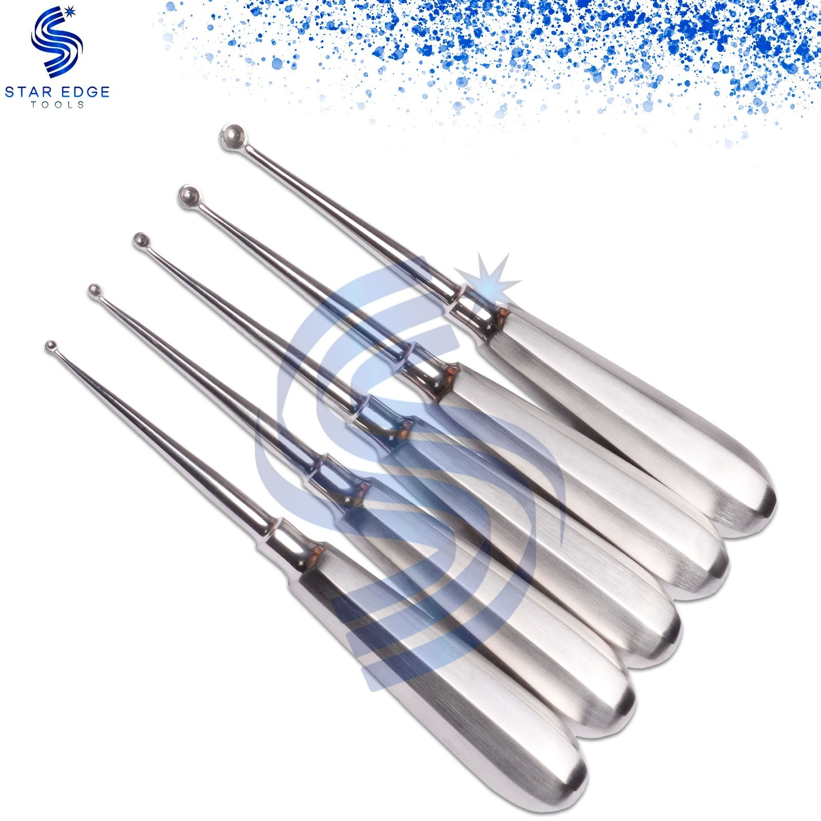 Volkmann Bone Curette Sharp Spoon Set of 5 Dental Surgical Tissue Surgery 17cm