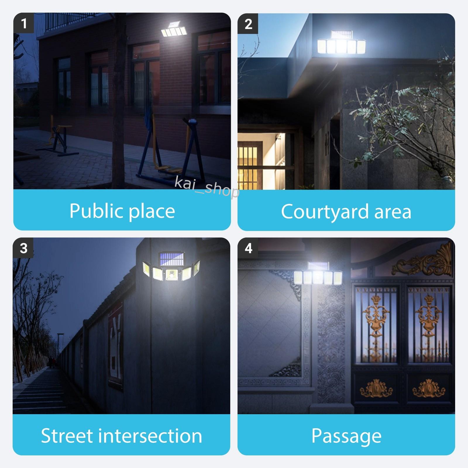 5-Head Solar Wall Light, 300LED, Motion Sensor, Remote Control, Outdoor IP44