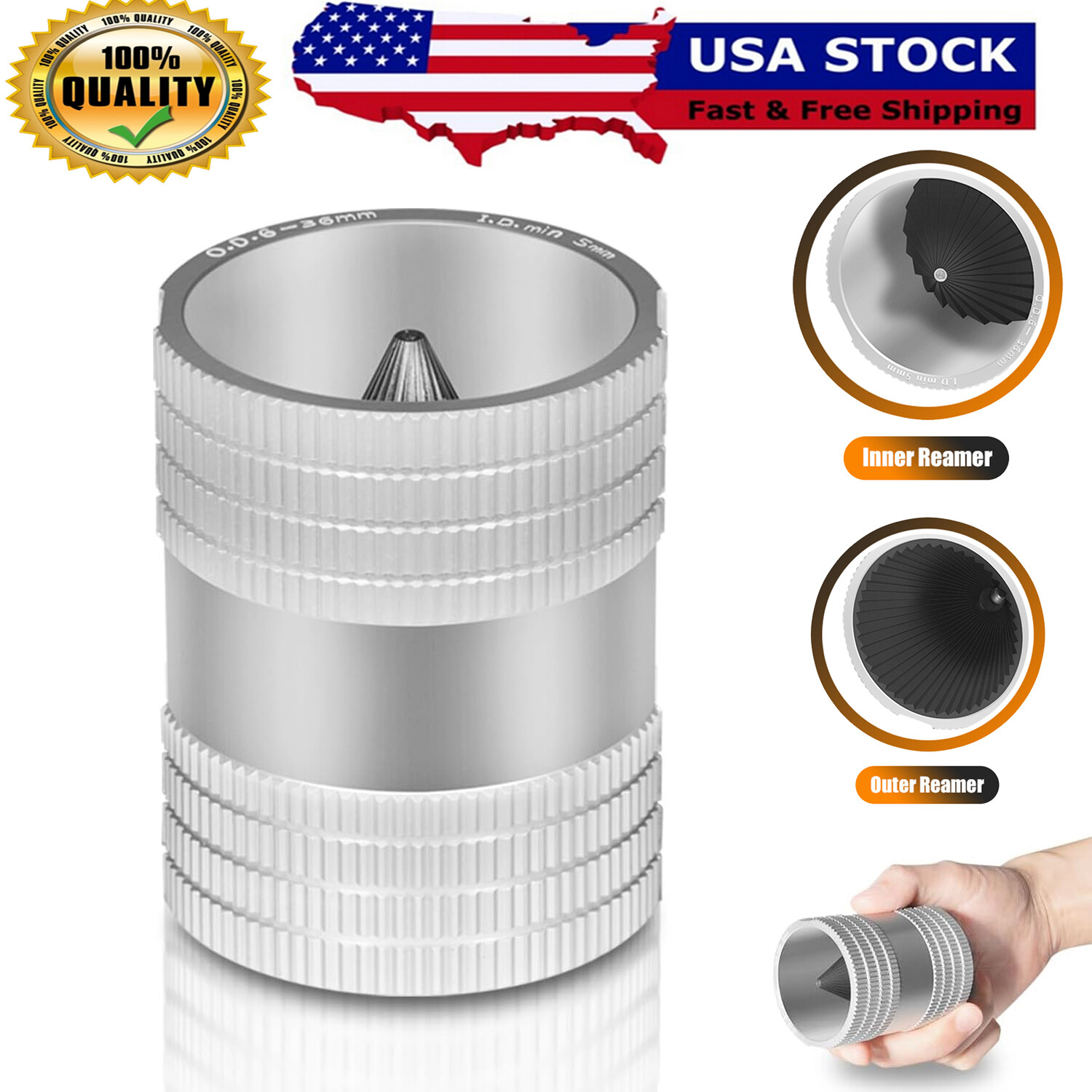 Reaming Tool for Copper,Stainless Steel Tubing,Pipe Reamer Sizes 1/4" to 1-1/4"