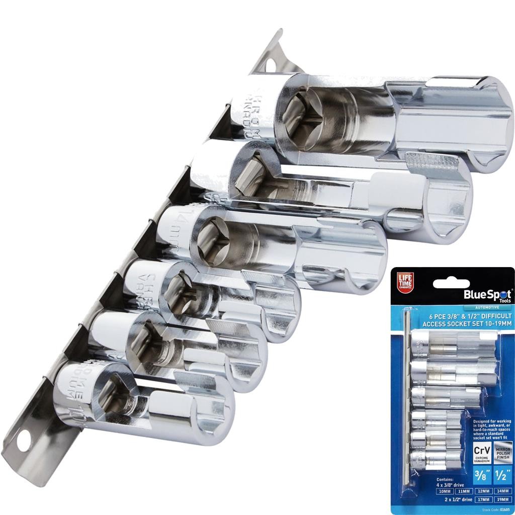 BlueSpot Socket Sensor Set 10mm -19mm 6pc 3/8 1/2 Drive Deep Metric Sockets