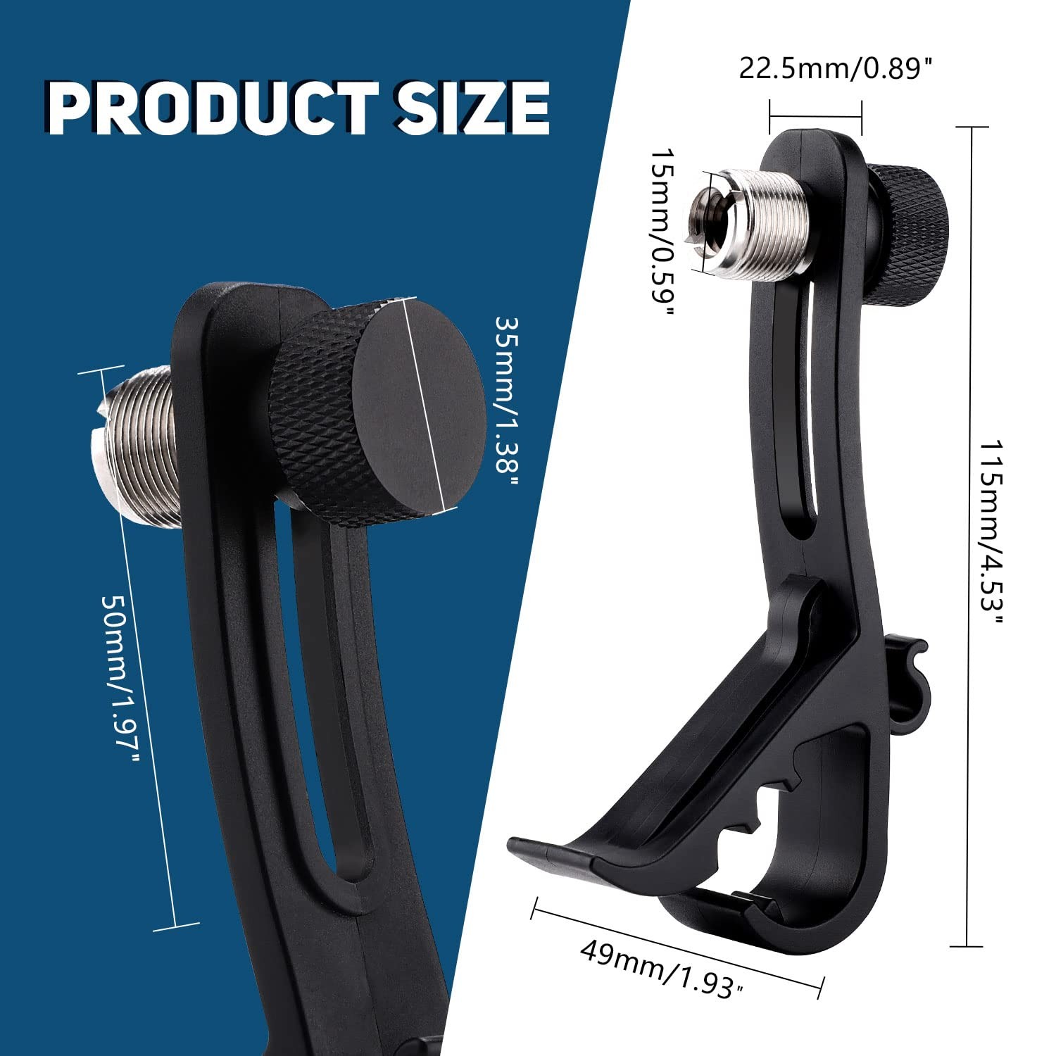 Facmogu 2PCS Drum Microphone Clip, Adjustable Mic Mount Clamp Holder Black