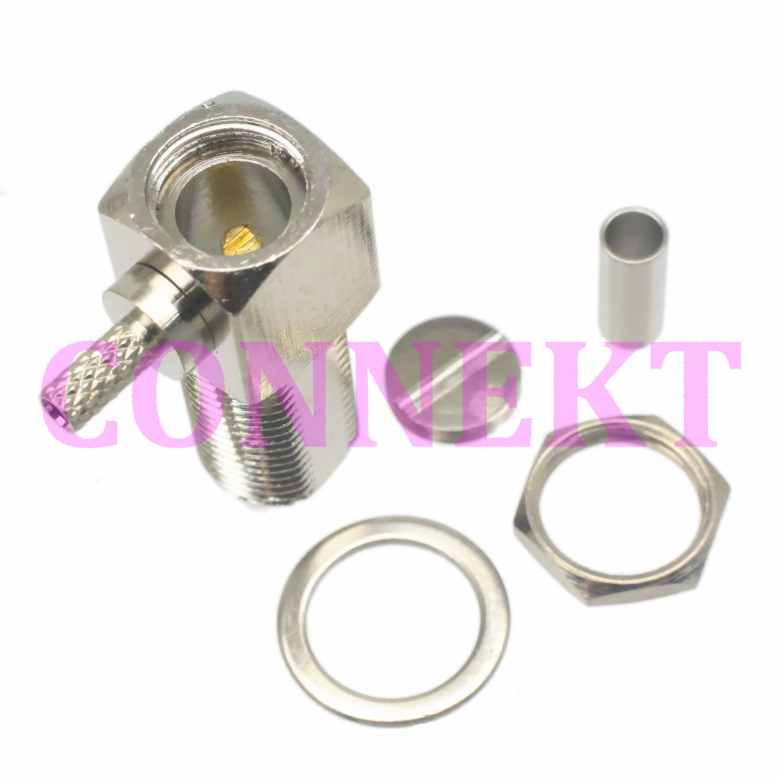 1pce F TV female nut bulkhead right angle crimp RG174 LMR100 RG316 RF connector