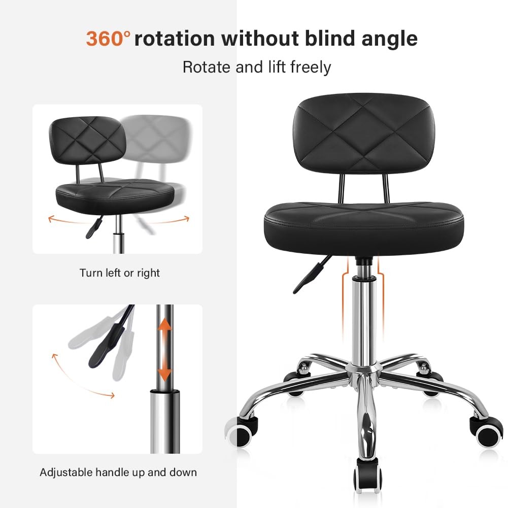 Office Chair with Back Office Stool with Wheels Height Adjustable Square stoo...