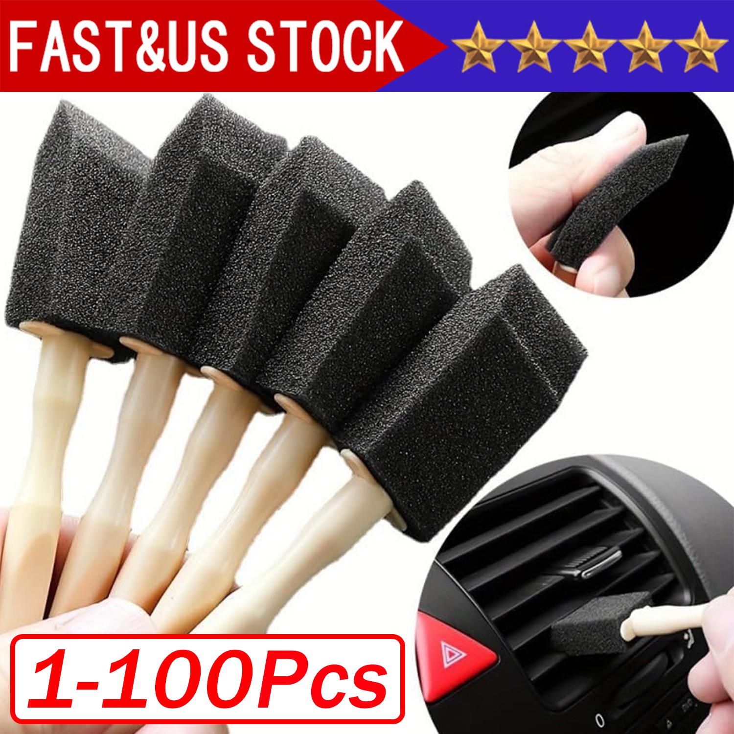 1-100 Pack - 2" Foam Sponge Paint Brush Set Wood Handle Craft Touch Up Stain