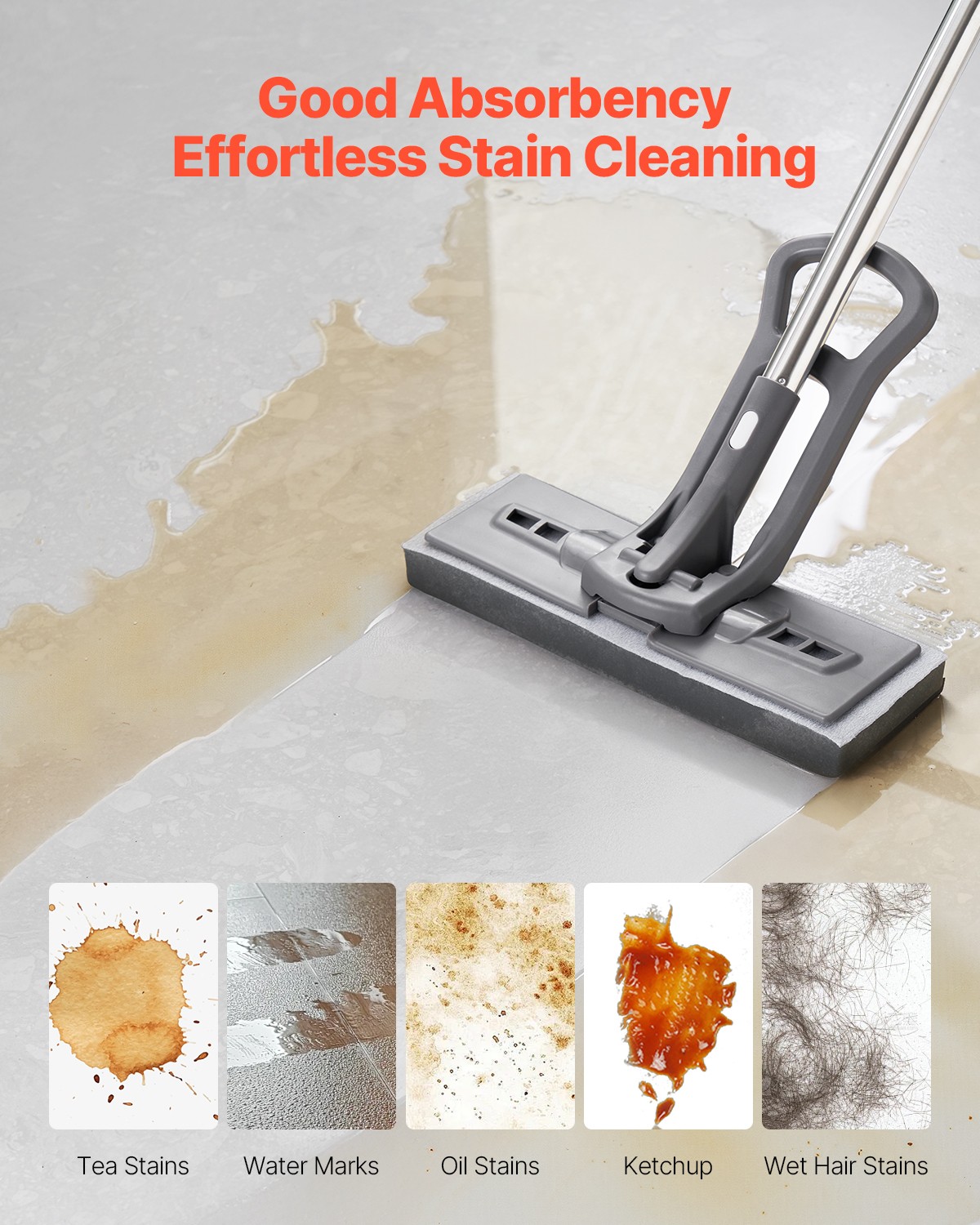 VEVOR 2-Piece Sponge Mop Replacement PU Head Replacement with Hook & Loop
