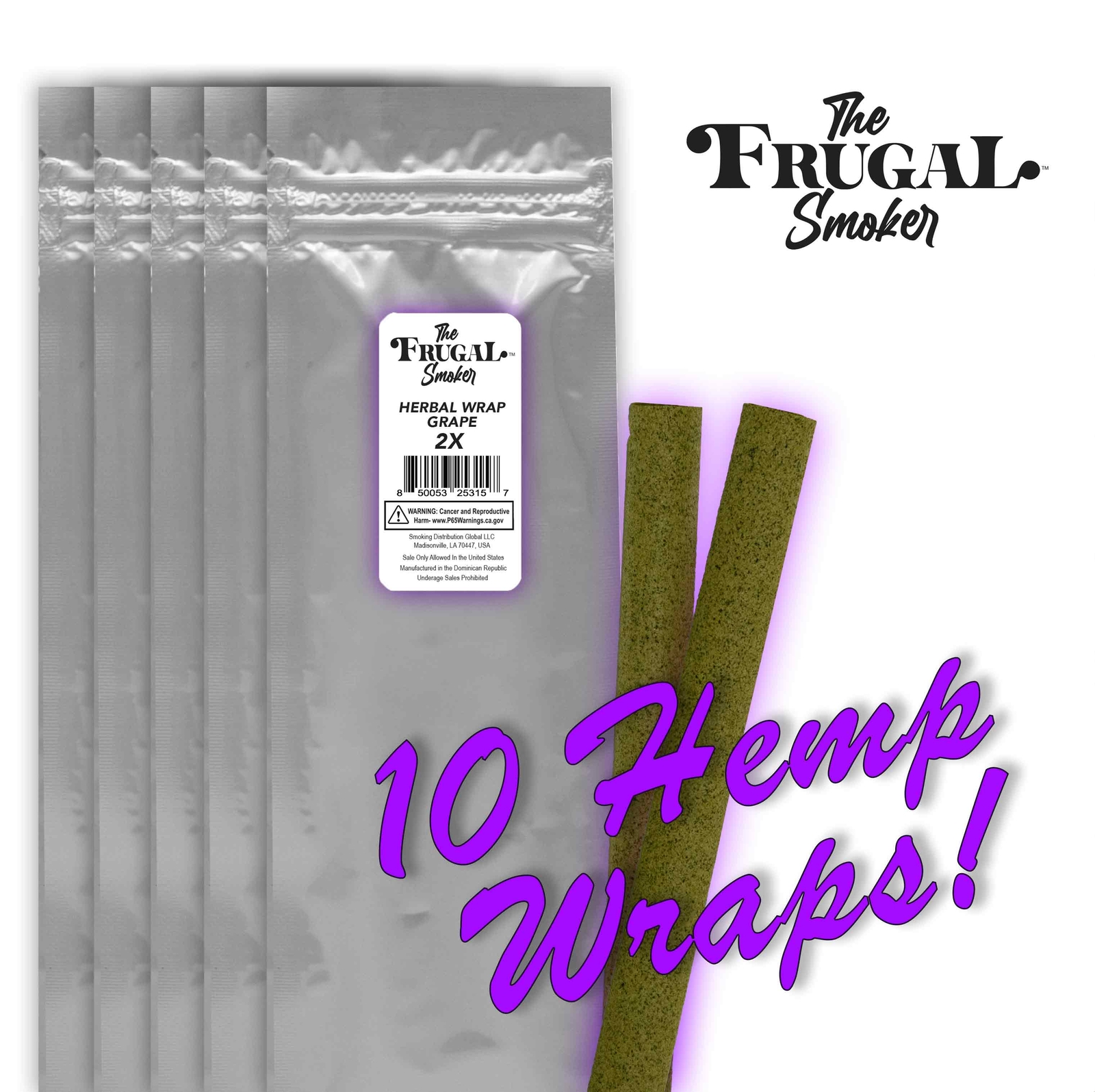 Frugal Smoker Herbal Wraps GRAPE 2 Wraps Per Pack (5 Pack) 10 Wraps Total!