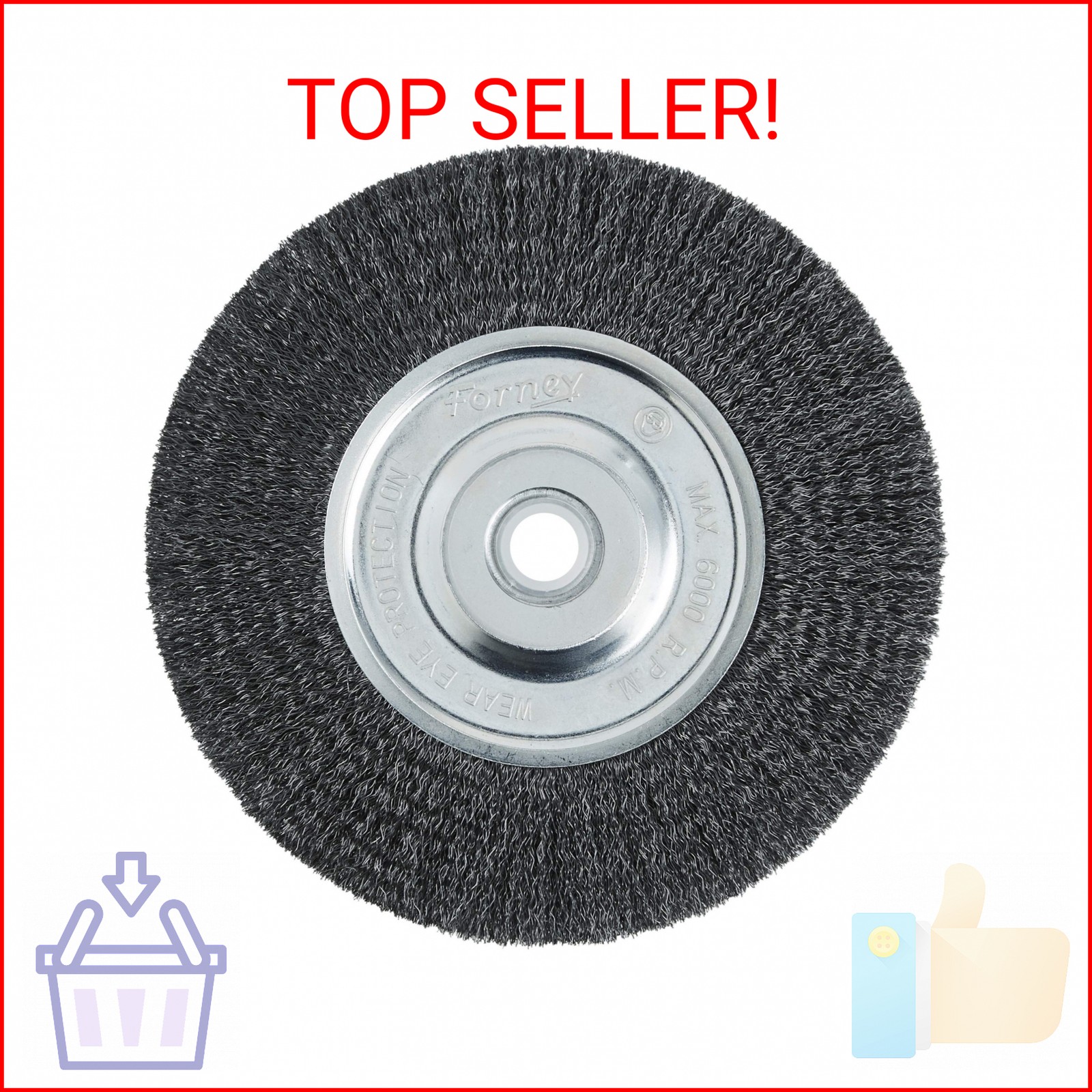 Forney 72747 Wire Bench Wheel Brush, Fine Crimped with 1/2-Inch and 5/8-Inch Arb