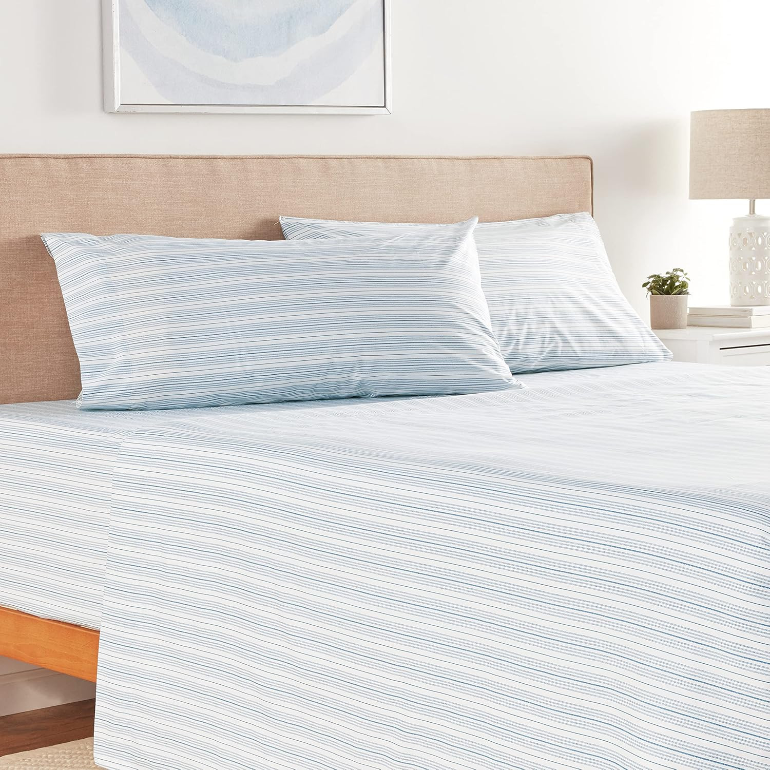 - King Size Sheets, Cotton Percale Bedding Set, Crisp & Cool, Coastal Home Decor