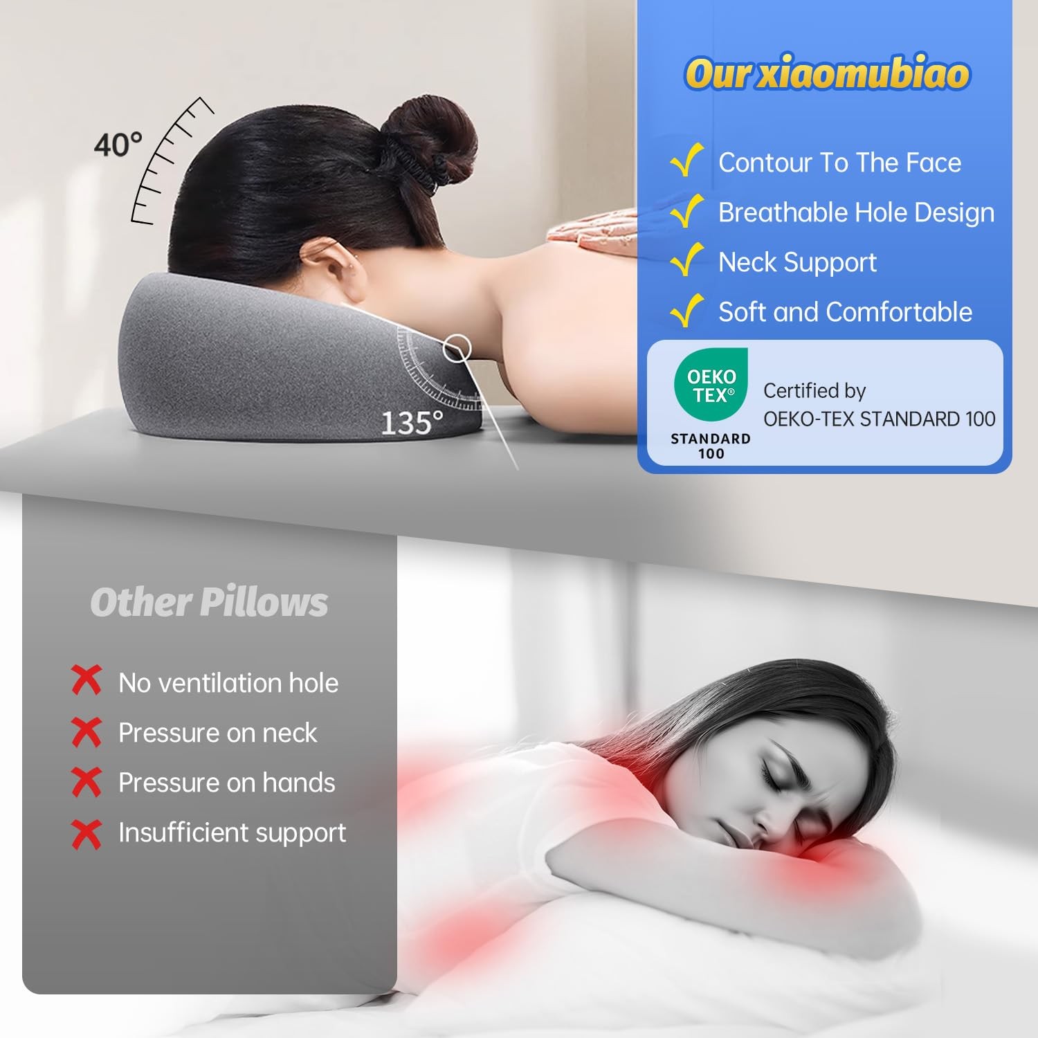 Face Down Pillows for Massage Table, Massage Headrest for Bed, Face Pillow fo...