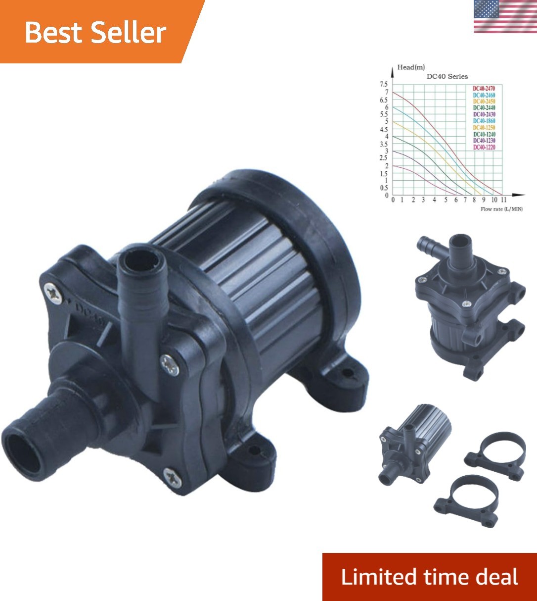 DC40-1250 Brushless Submersible Water Pump - 500L/H, 12V, Low Noise