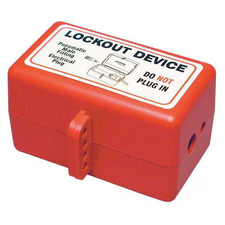 Brady Plo27e Plug Lockout, Red, 5/16In Shackle Dia., Width: 4 5/8 In