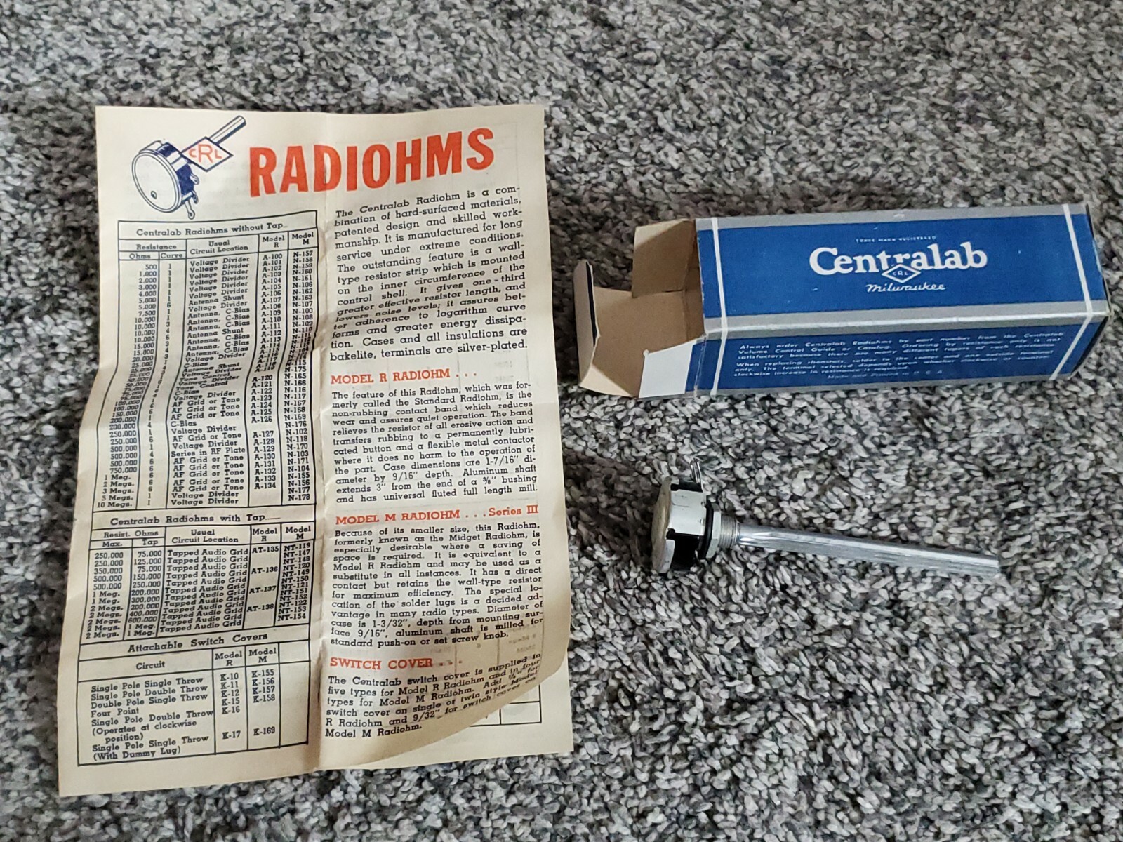 Vintage Centralab NF-107  Midget Radiohm New in Box Free US shipping