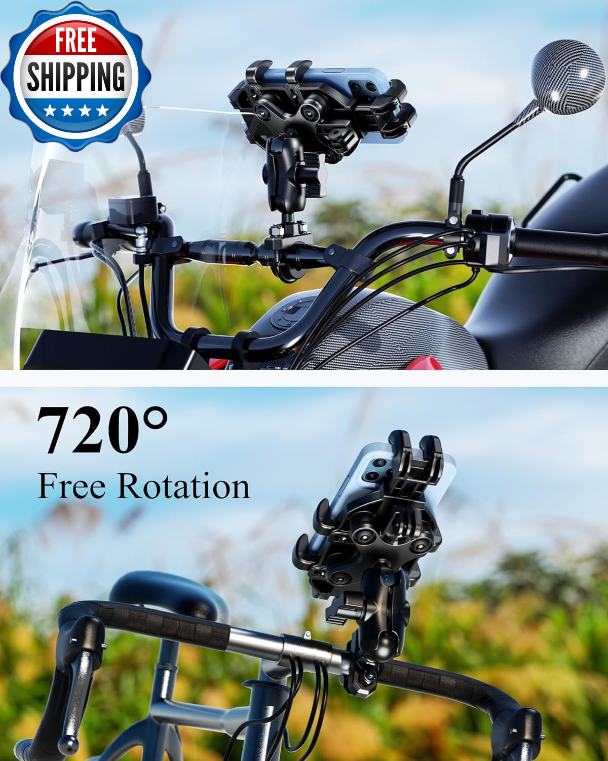 Motorcycle Phone Mount Holder with Vibration Dampener Anti Shake....