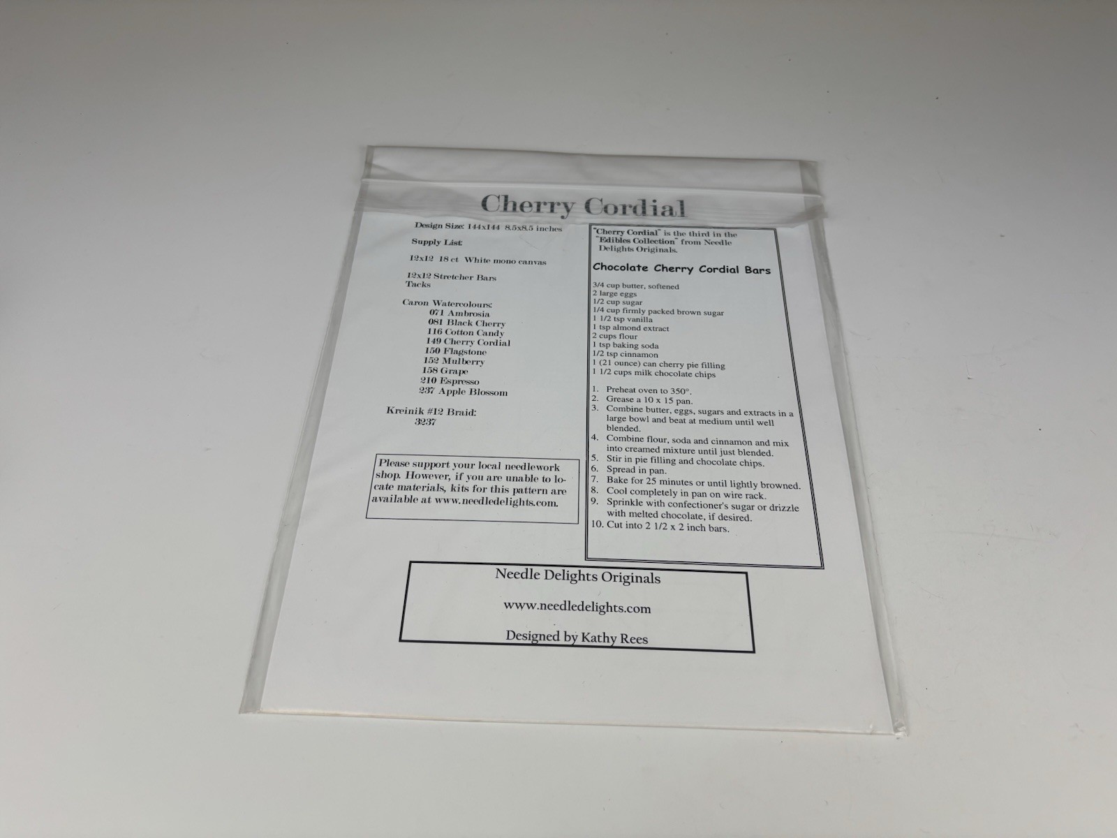 Needle Delights Originals Cherry Cordial Needlepoint Pattern 1S