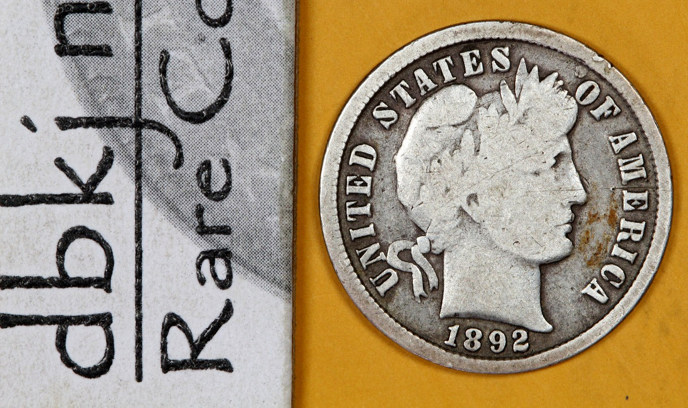 1892 (P) - Liberty Head "Barber" Silver Dime 10¢ - G+  Good Plus dbkjB