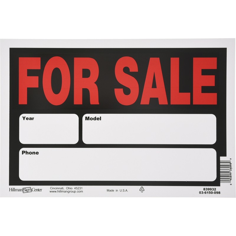 Hillman English Black Auto For Sale Sign 8 in. H X 12 in. W (6-PACK)