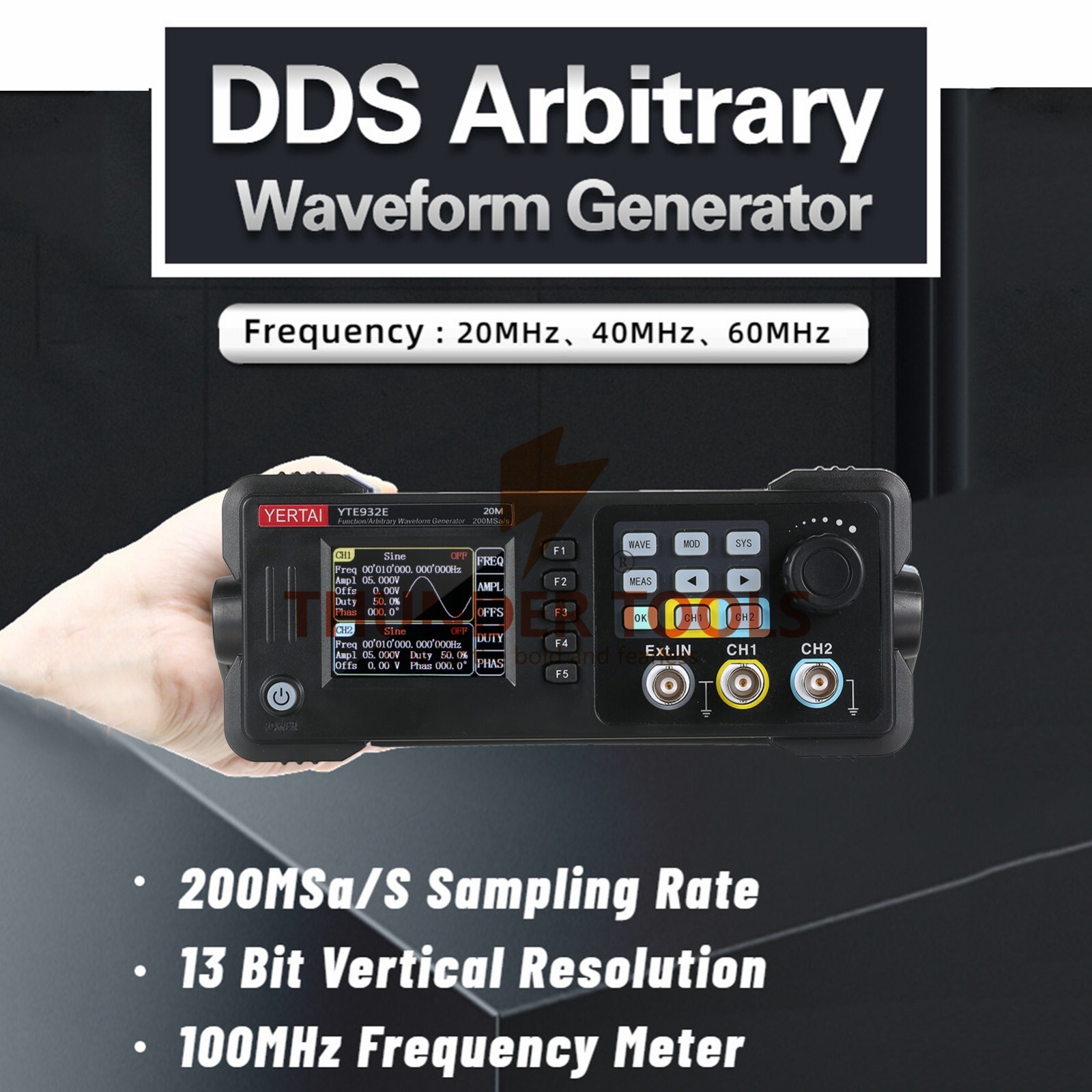 Thundertools 20-60MHz 2-channel Function Arbitrary Waveform Generator Portable