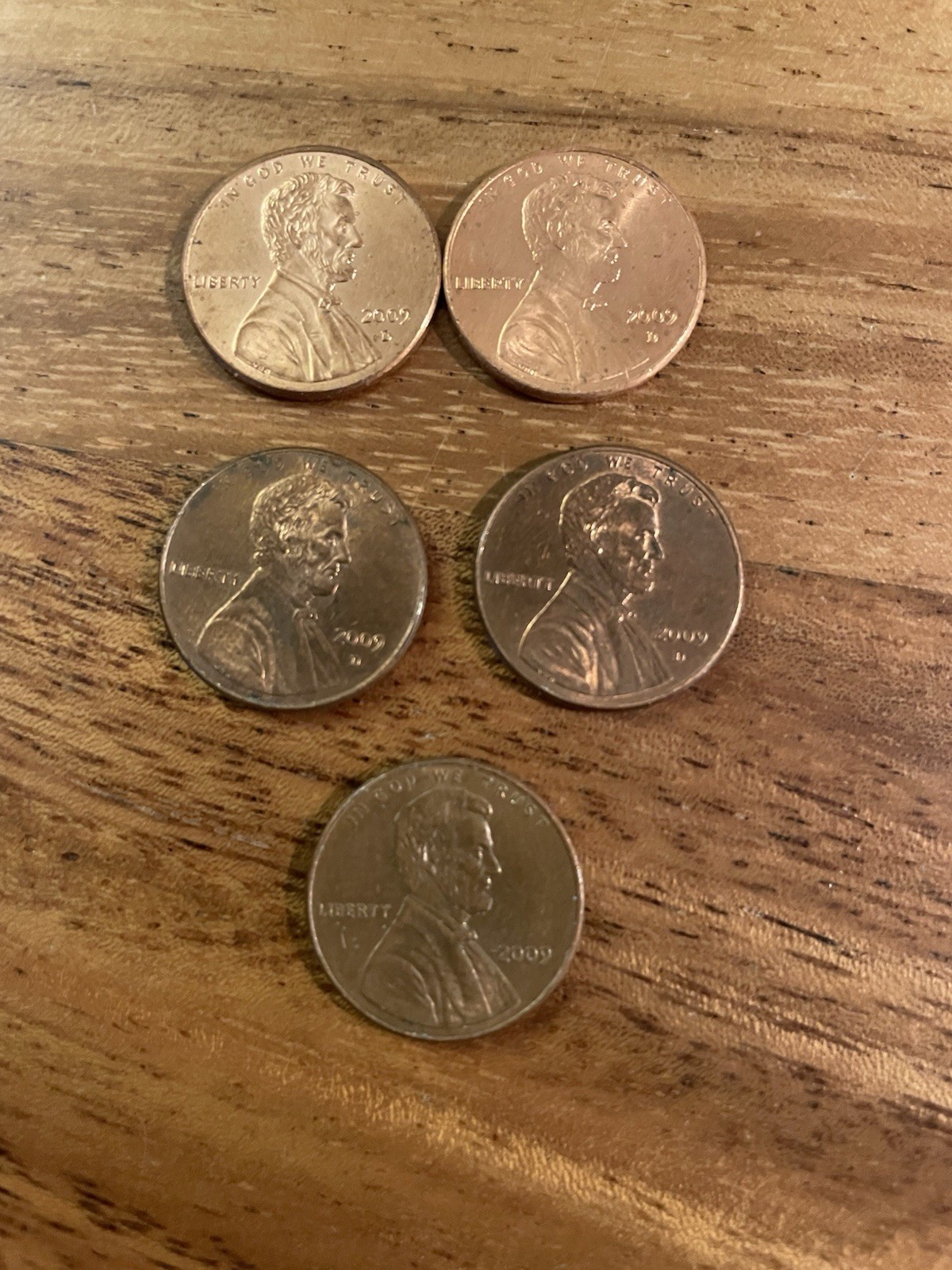 Four 2009 D Lincoln Bicentennial Reverses And One 2009 With No Mint Mark