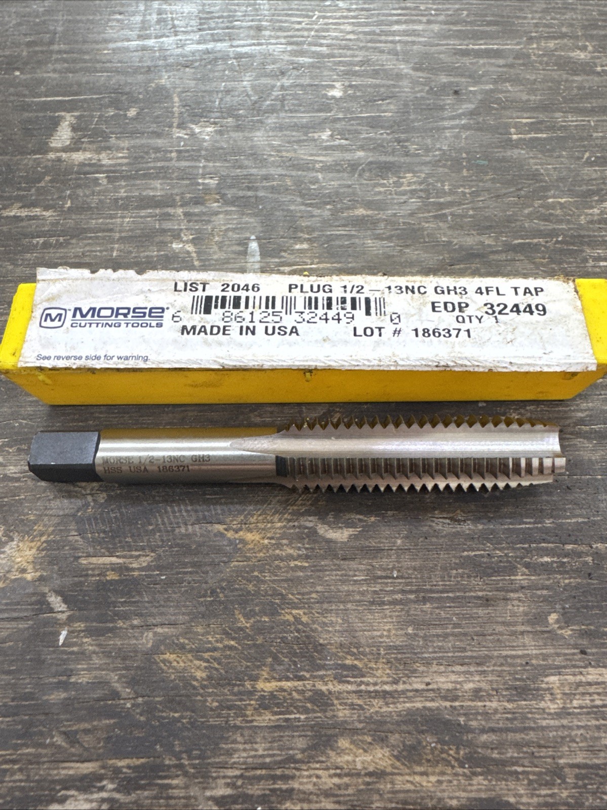 1/2-13 NC Plug Hand Tap Morse MT3732449 HSS RH NC  GH3 USA 4 Flute