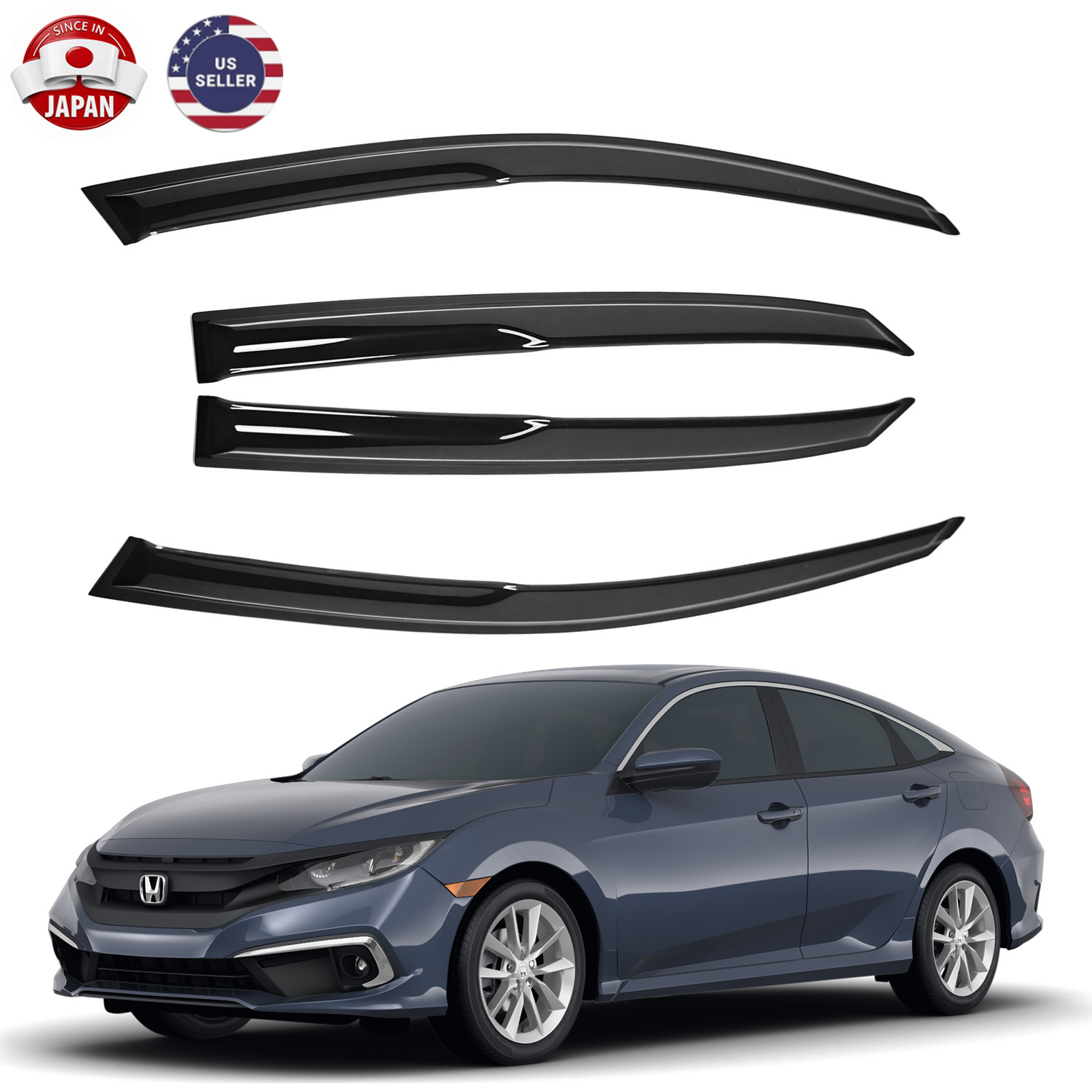 4X For Honda Civic 4 Door Hatch 2016-2021 Window Visors Rain Guard Deflector