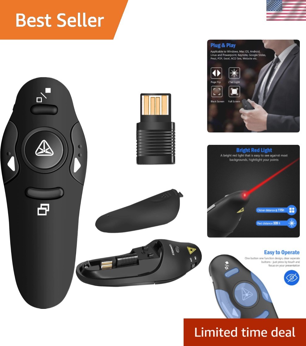 Compact Presentation Remote Clicker - Plug & Play with 49ft Wireless Range