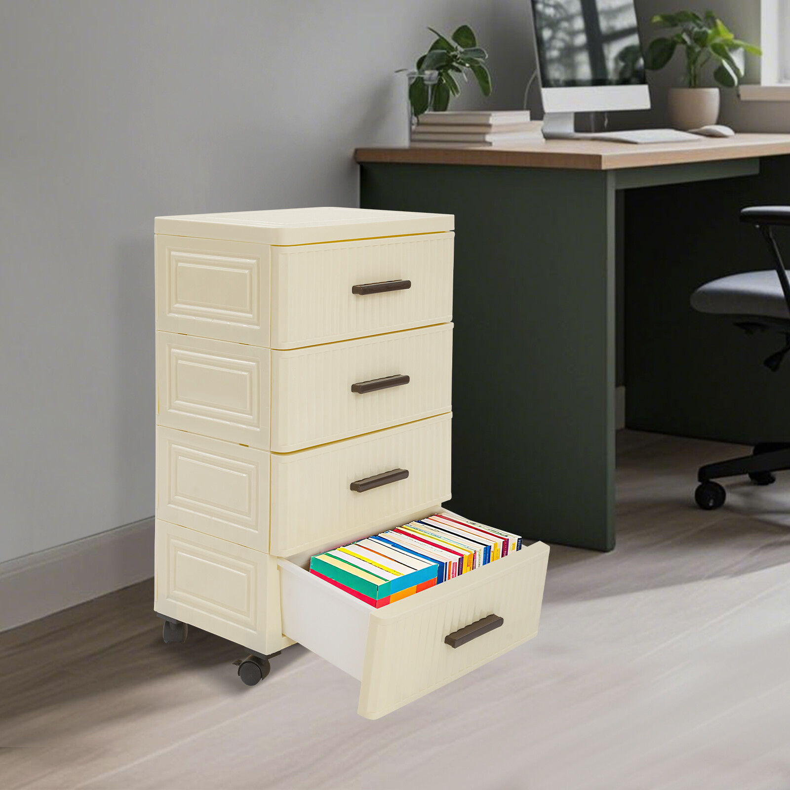 Modern 4 Tier Drawer Storage Organizer Storage Cabinet with 4 Universal Wheels