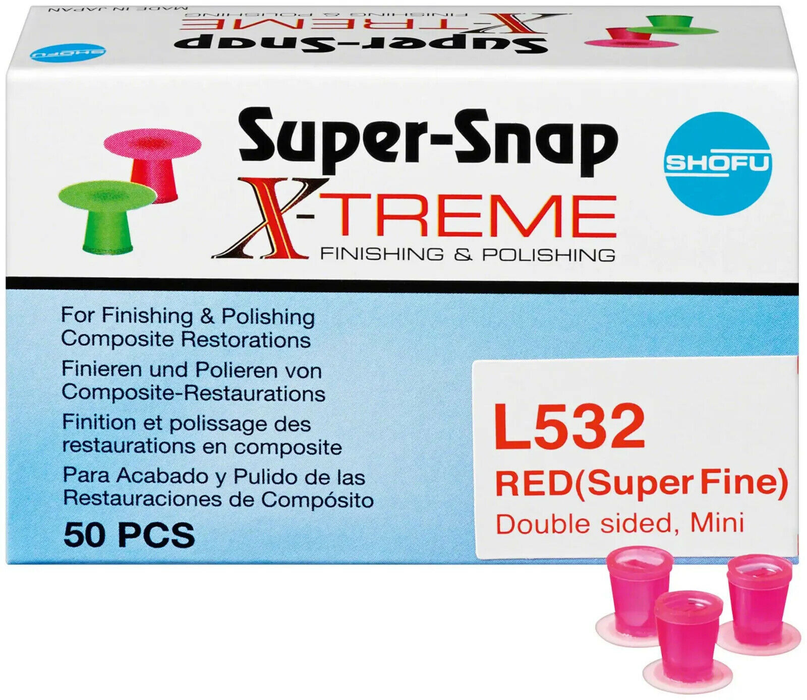 *50-Pieces* Shofu Super-Snap X-TREME Finishing & Polishing Super Fine Red L532