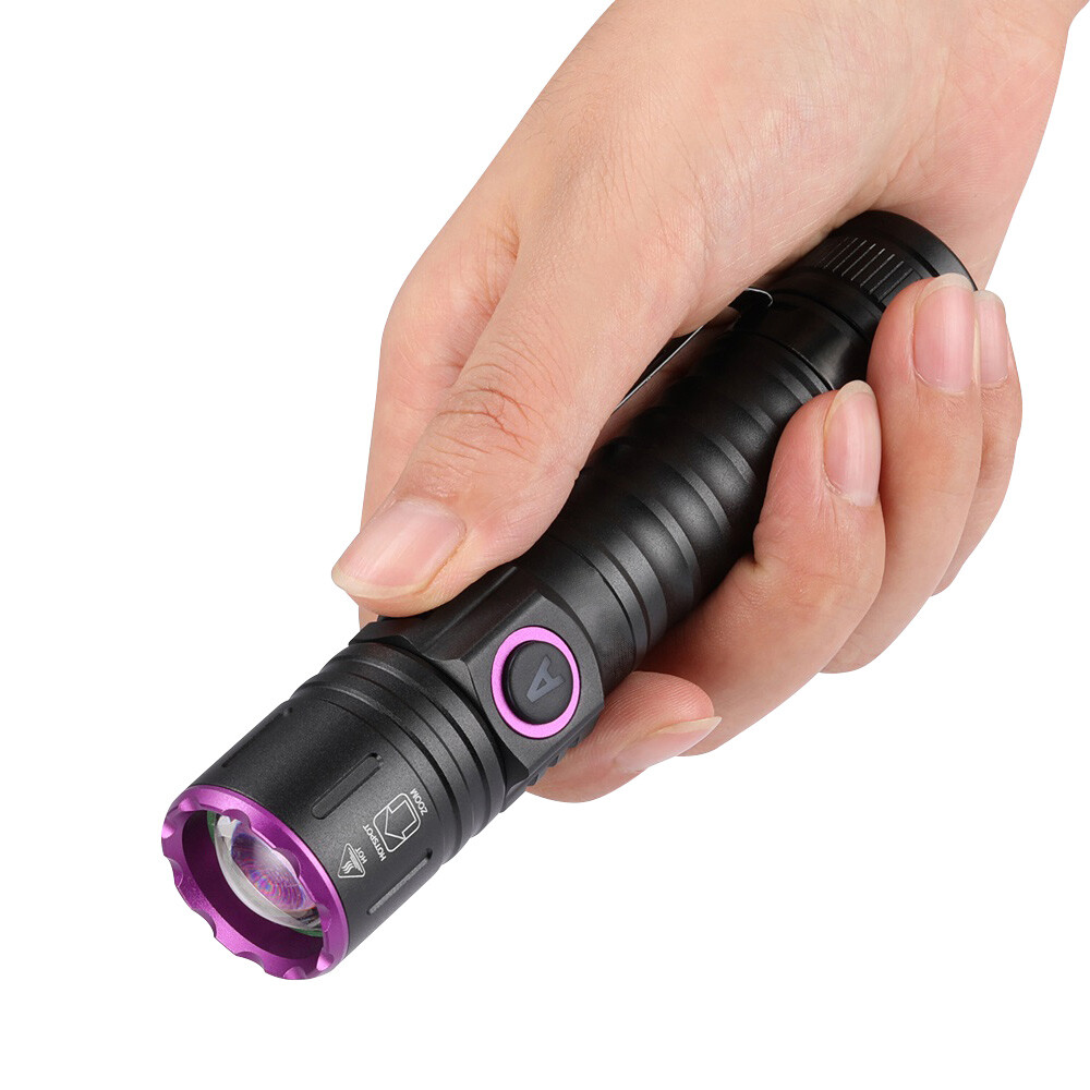 USB Rechargeable UV Light LED Flashlight 365nm Blacklight Inspect Torch Zoomable