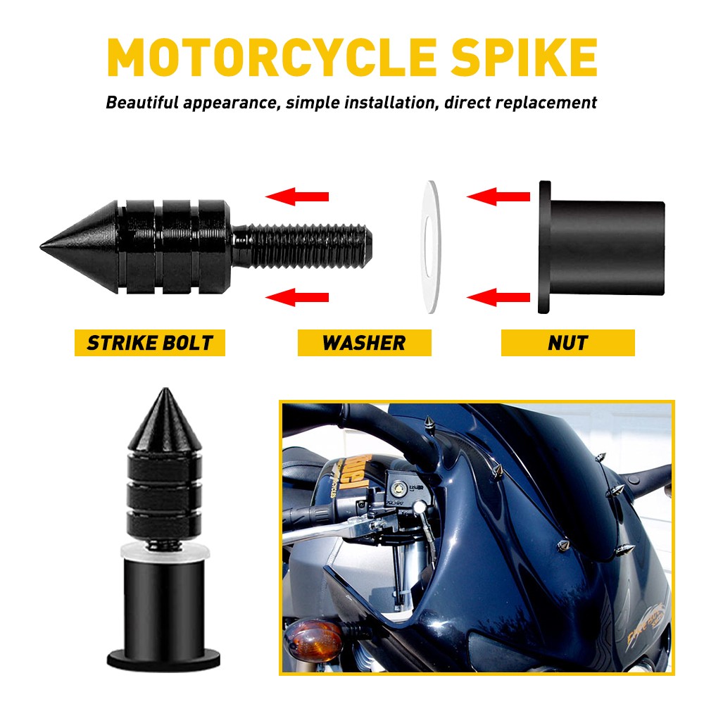 10PCS Windshield Screws Aluminum Spike Motorcycle Windscreen Bolts Kit Black