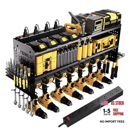Power Tool Organizer with Charging Station, 4 Large with Power Station Black