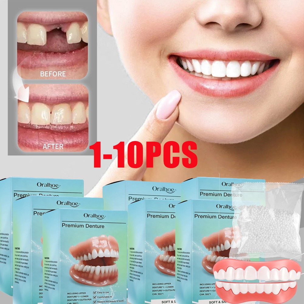 Complete Silicone Denture Set Soft Upper &Lower False Teeth Kit for Cosmetic Use