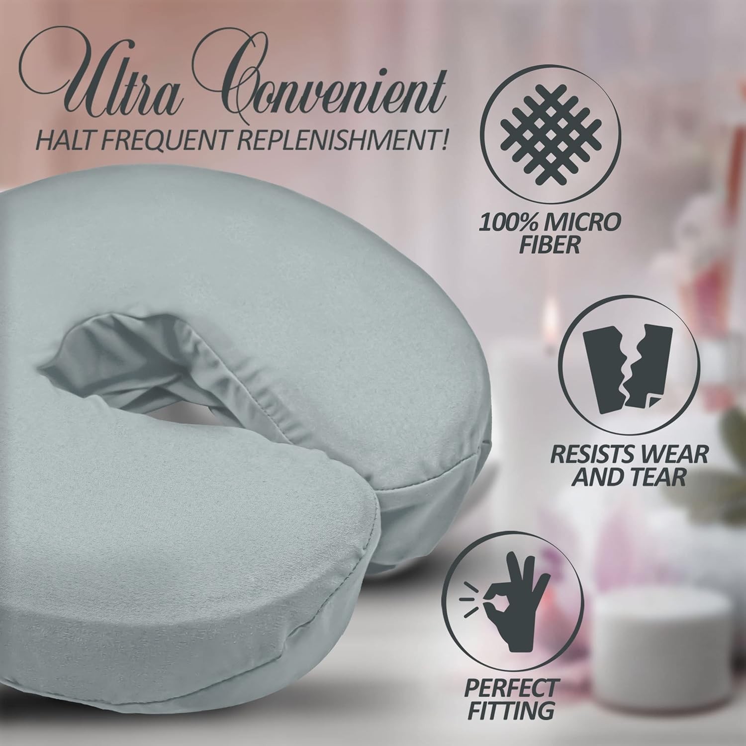 Stone Microfiber Face Rest Covers - Heavyweight & Soft, Fits Most Massage Tables