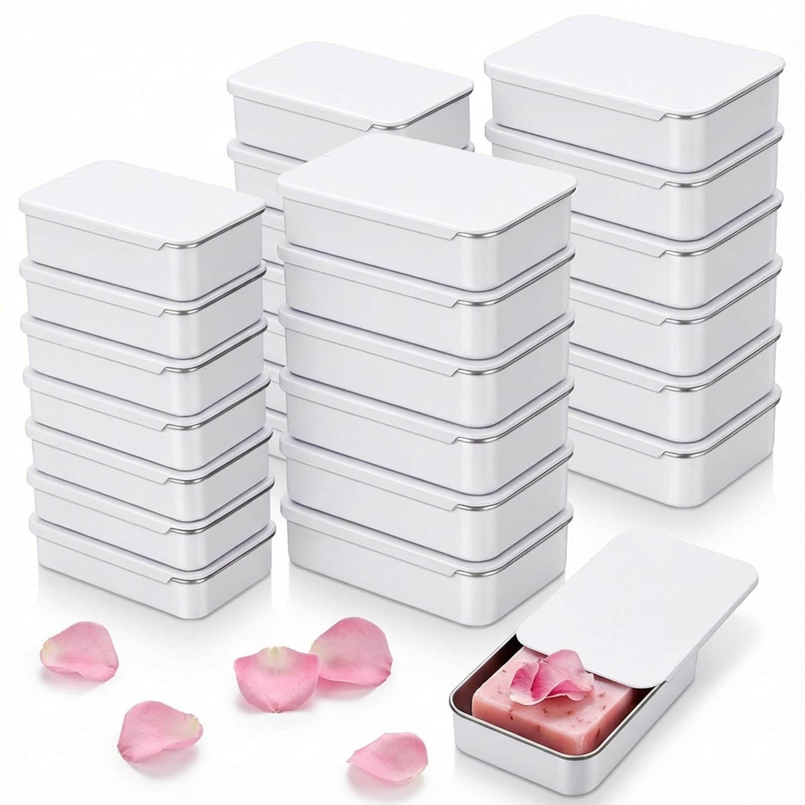 Goodma 24-Pack Slide Top Rectangular Metal Tin Containers, White | Mixed Size...