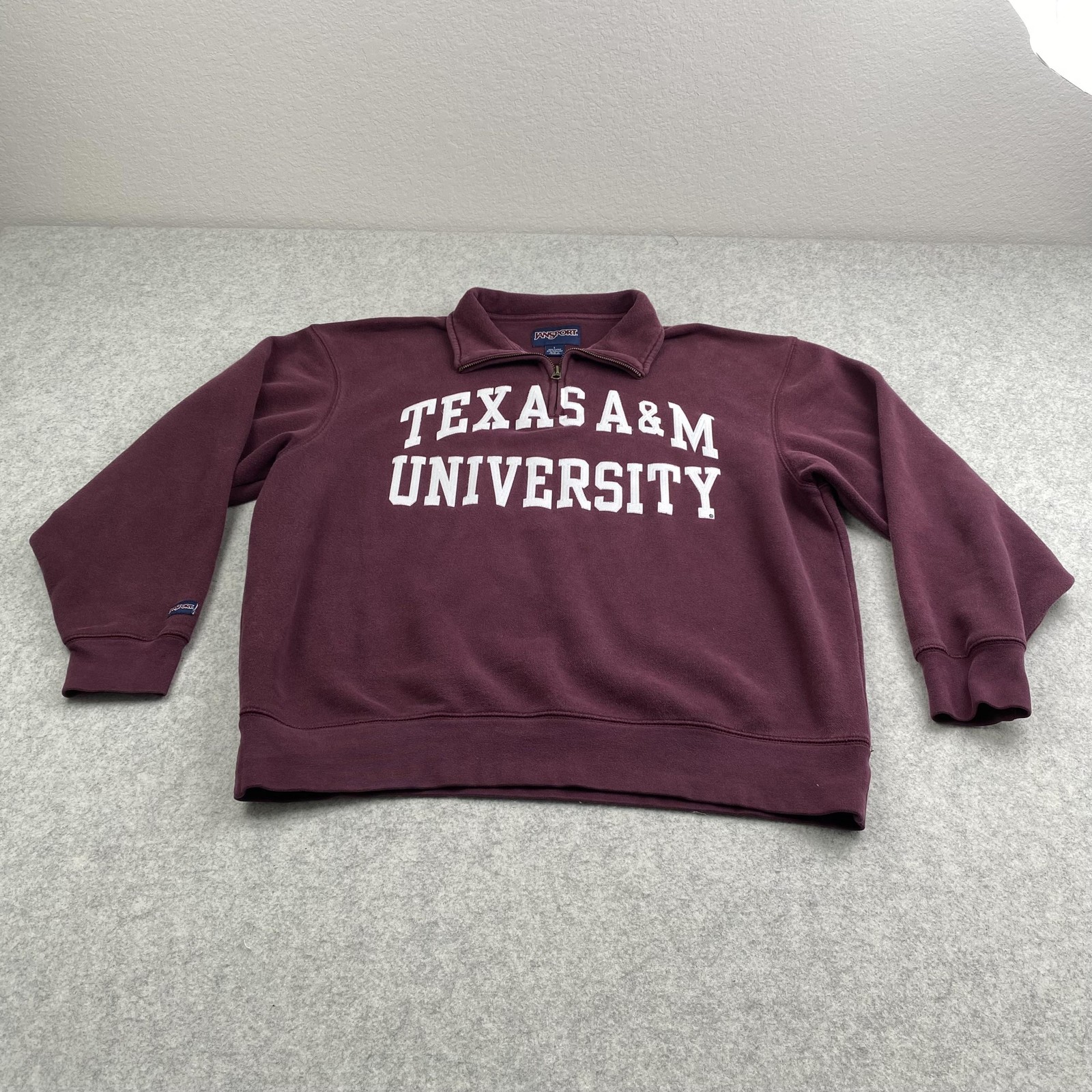 Texas A&M Aggies Sweatshirt Mens Large Maroon Red NCAA Football JanSport 1/4 Zip